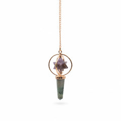 Cosmic Navigator- Two Piece Spinning Merkaba Star in Copper Pendulum -  Amethyst & Labradorite